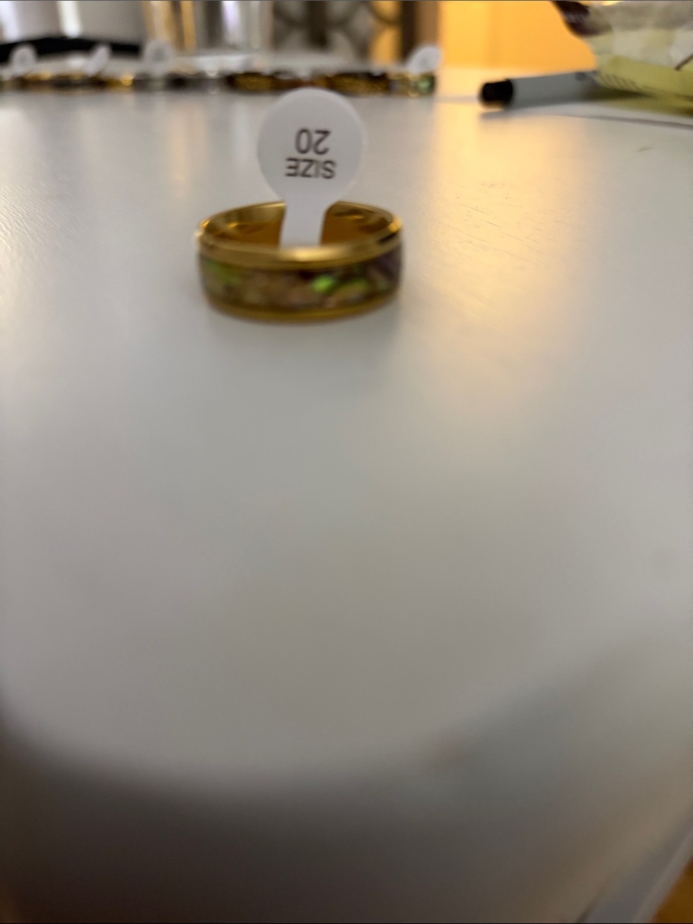 Gold-tone Green Inlay Women's Ring - Size 20